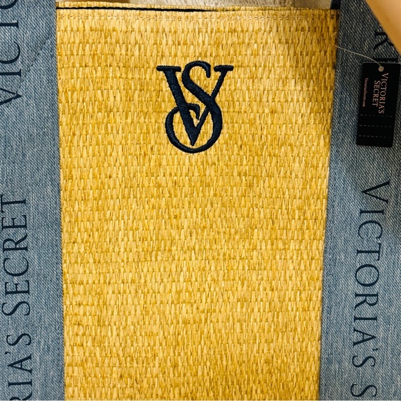 Victoria’s Secret Straw Beige Blue Tote Bag NWT - Picture 4 of 13